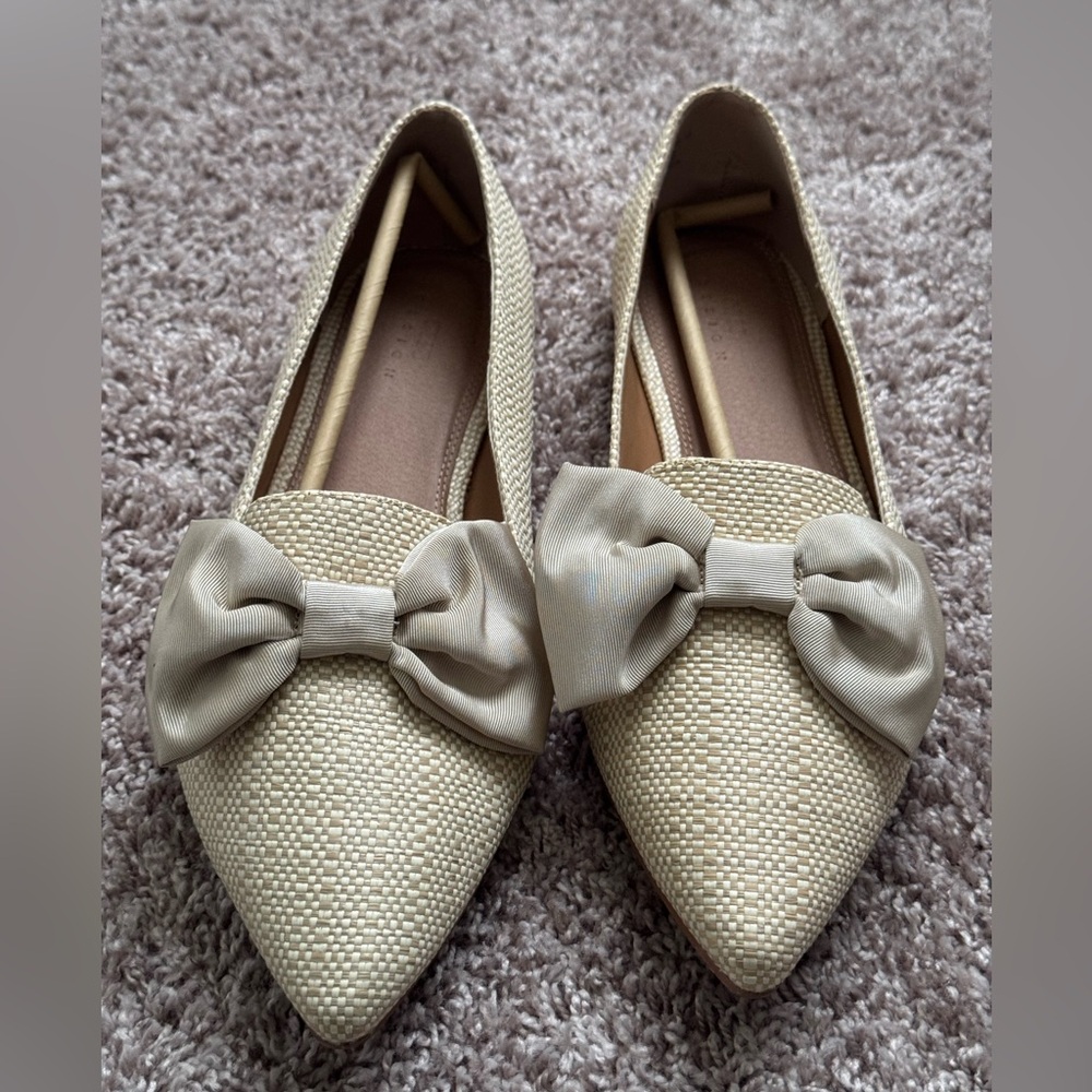 ASOS Design Lake bow pointed ballet flats in natural raffia